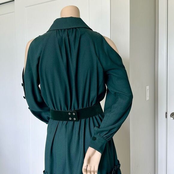 Eliza J Dress 4 Emerald Green Cold Shoulder Shirt Dress - Picture 7 of 9